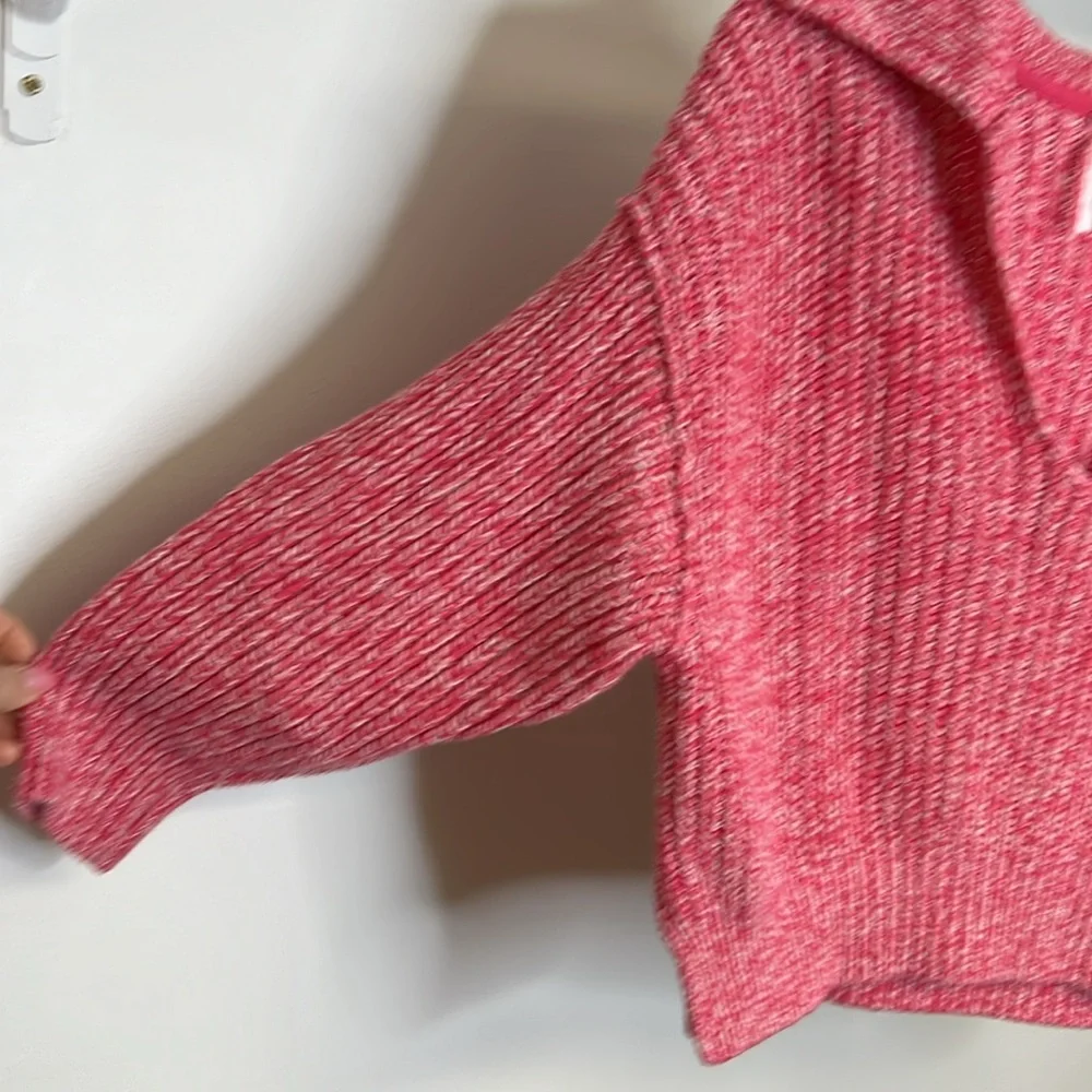 Free People Cropped Pink‎ & White Knit Cotton Blend Sweater- XS